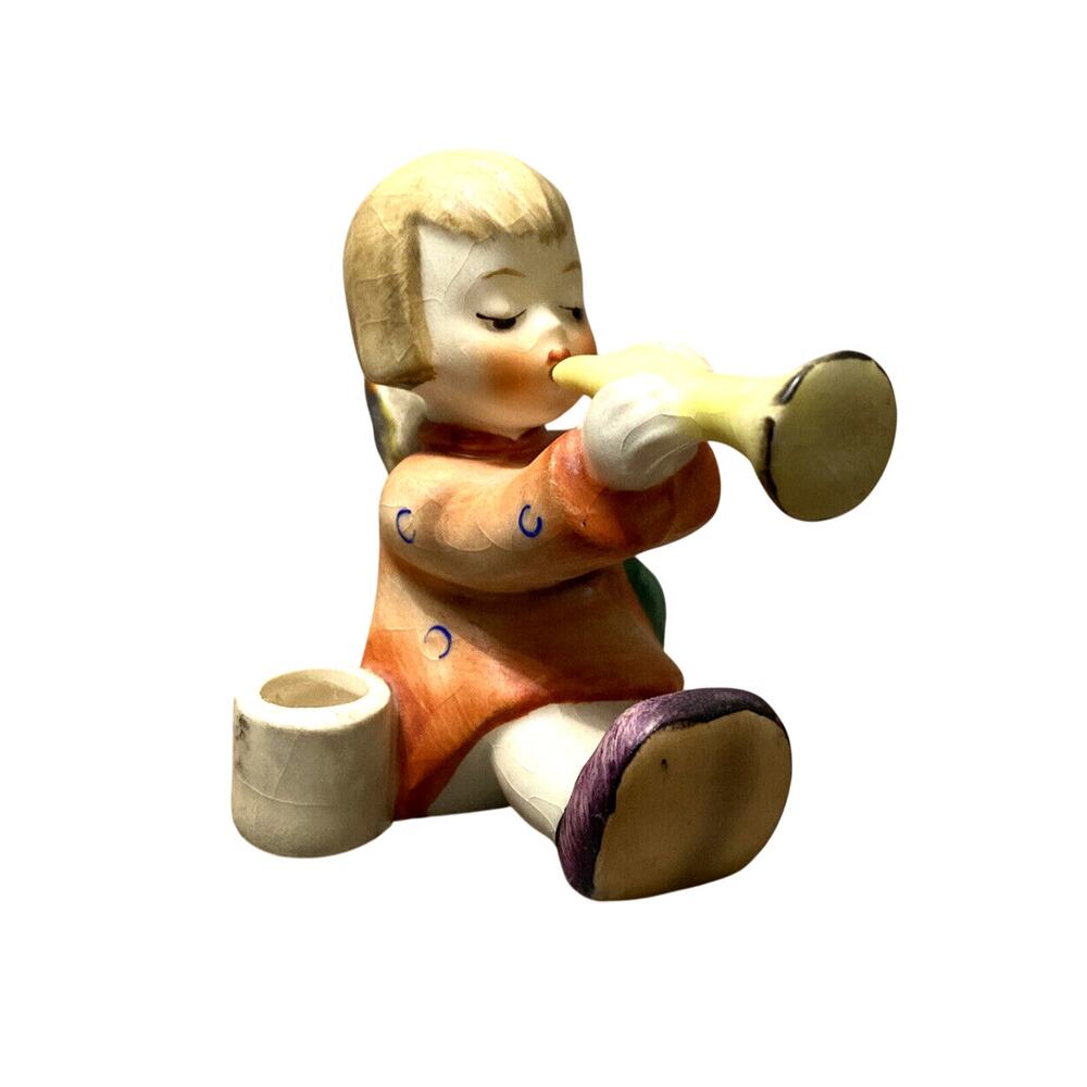 Vintage Goebel Angel Playing Horn Orange Robe 2.5" Tall West Germany